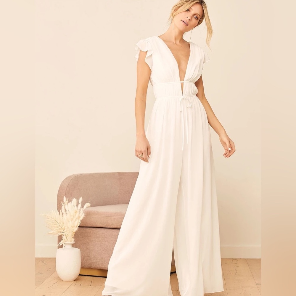 Lulu’s Our Love Song White Ruffled Wide-Leg Jumpsuit